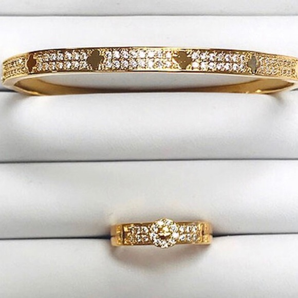 Pavé Cubic Zirconia Bracelet/Ring Set-Boutique - Picture 1 of 8